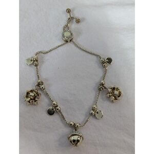 Gold tone adjustable box chain bracelet bell bows tags charms Gift box present